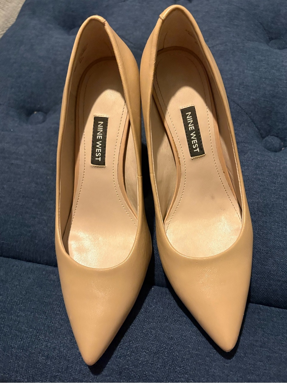Nine West Beige Pointed-Toe Leather Pumps
